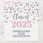 Zilveren Roze Glitter Klasse van 2025 Afstuderen Wijn Etiket (Enkel label)
