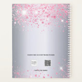 Zilveren roze glitter naam monogram script 2025 planner (Achterkant)