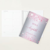 Zilveren roze glitter naam monogram script 2025 planner (Display)