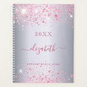 Zilveren roze glitter naam monogram script 2025 planner (Voorkant)