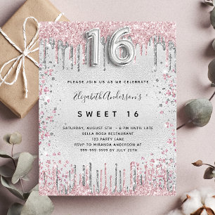 Zilveren roze glitters uitnodiging voor een Sweet  Flyer