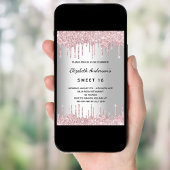 Zilveren roze glitterspetters voor 16e verjaardag kaart