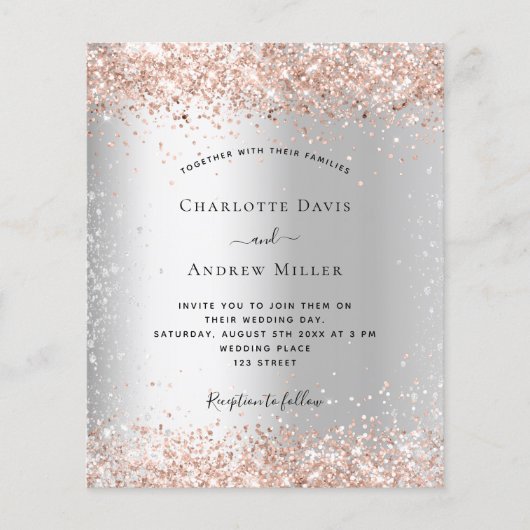 Zilveren roze gouden formele budget bruiloft uitno