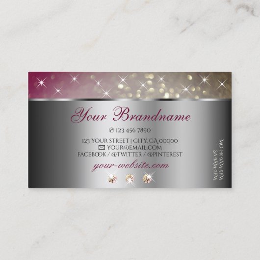 Zilveren roze gouden glitter strass steentjes Opva Visitekaartje (Achterkant)