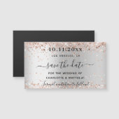 Zilveren roze gouden trouw save the date-magneet (Voorkant / Achterkant)