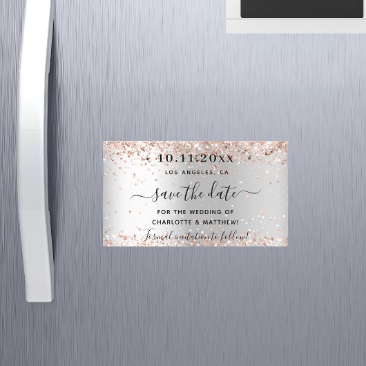 Zilveren roze gouden trouw save the date-magneet