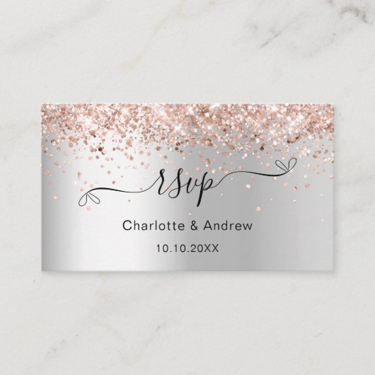 Zilveren roze gouden trouwwebsite RSVP QR-code Informatiekaartje (Voorkant)