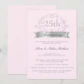 Zilveren & Roze Huwelijksjubileum Uitnodigingen 25 (Voorkant / Achterkant)