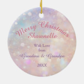 Zilveren Roze Kerstmis Teddy Bear Kleindochter Keramisch Ornament (Achterkant)