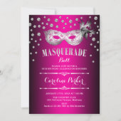 Zilveren Roze Masquerade Bal Verjaardagsfeest Kaart (Voorkant)
