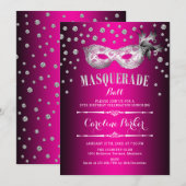 Zilveren Roze Masquerade Bal Verjaardagsfeest Kaart (Voorkant / Achterkant)
