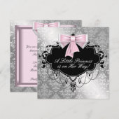 Zilveren Roze Prinses Baby Shower Kaart (Voorkant / Achterkant)