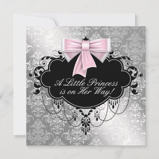 Zilveren Roze Prinses Baby Shower Kaart (Voorkant)