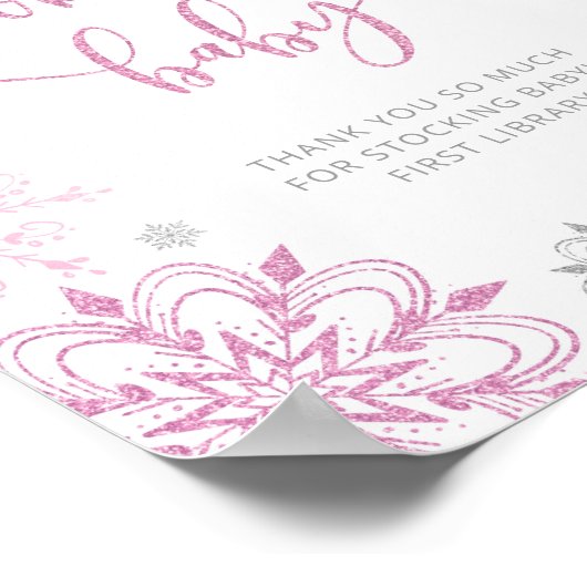 Zilveren roze sneeuwvlokken Boeken voor baby Poster (Hoek)