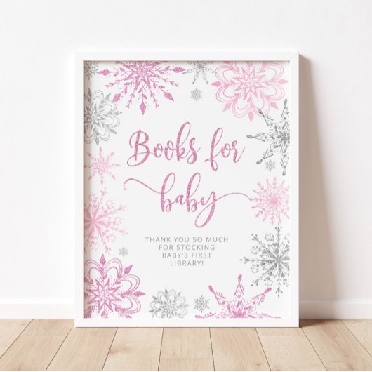 Zilveren roze sneeuwvlokken Boeken voor baby Poster