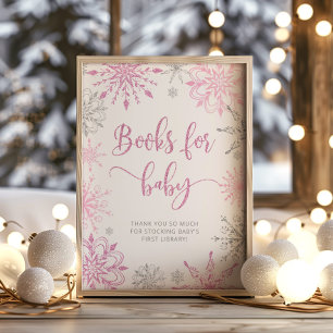 Zilveren roze sneeuwvlokken Boeken voor baby Poster