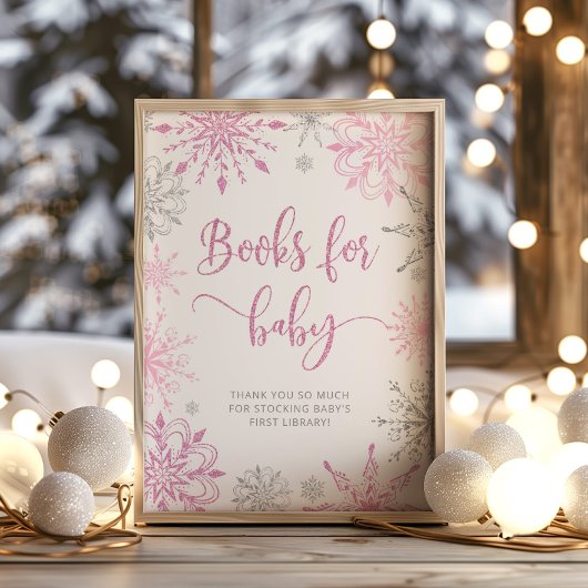 Zilveren roze sneeuwvlokken Boeken voor baby Poster