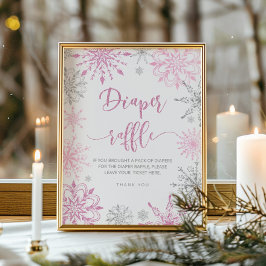 Zilveren roze sneeuwvlokken Luierloterij Poster