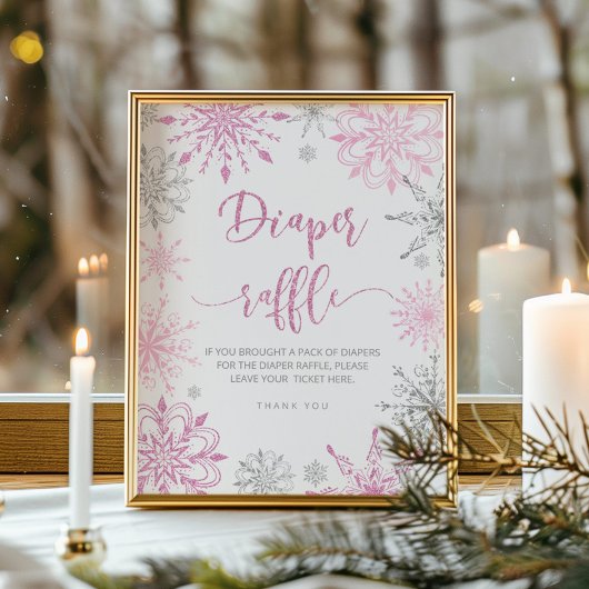 Zilveren roze sneeuwvlokken Luierloterij Poster