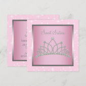 Zilveren Roze Sparkles Sweet Sixteen Birthday Part Kaart (Voorkant / Achterkant)