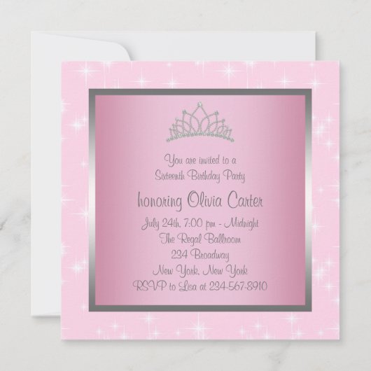 Zilveren Roze Sparkles Sweet Sixteen Birthday Part Kaart (Achterkant)