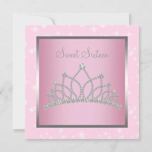 Zilveren Roze Sparkles Sweet Sixteen Birthday Part Kaart (Voorkant)