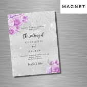 Zilveren roze violette bloemen luxe bruiloft magnetische uitnodiging