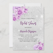 Zilveren roze violette bloemen Vrijgezellenfeest Kaart (Voorkant)