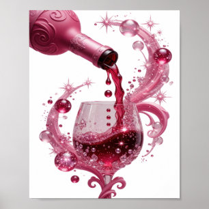 Zilveren 'Roze Wijn'-tekstontwerp met een randje Poster