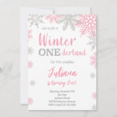 Zilveren Roze Winter Wonderland 1e Verjaardag Uitn Kaart (Voorkant)