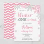 Zilveren Roze Winter Wonderland 1e Verjaardag Uitn Kaart (Voorkant / Achterkant)