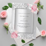 Zilveren roze witte bloemen 25e trouwdag kaart<br><div class="desc">Faux zilver uitziende achtergrond versierd met blush roze en witte bloemstukken,  bloemen en faux zilver glitter,  sparkles. Personaliseer en voeg uw namen en feestdetails toe. Zwarte letters.</div>