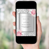 Zilveren roze witte bloemen 25e trouwdag kaart