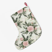 Zilveren Roze Witte Bloemen Kerstmis Grote Kerstsok (Achterkant (Hangend))