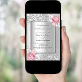 Zilveren roze witte bloemenluxe bruiloft receptie kaart