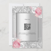 Zilveren roze witte bloemenQR code RSVP bruiloft Kaart (Achterkant)