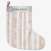 Zilveren Roze Witte Sneeuwvlokken Stripes Kerstmis Grote Kerstsok (Voorkant)