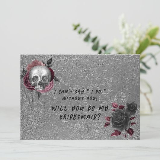 Zilveren Roze Zwart Schedel Hoofd Bruids Party Voo Kaart (Staand voorkant)