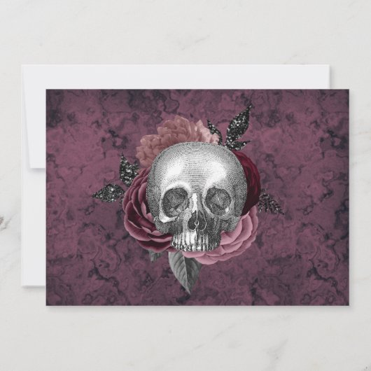 Zilveren Roze Zwart Schedel Hoofd Bruids Party Voo Kaart (Achterkant)