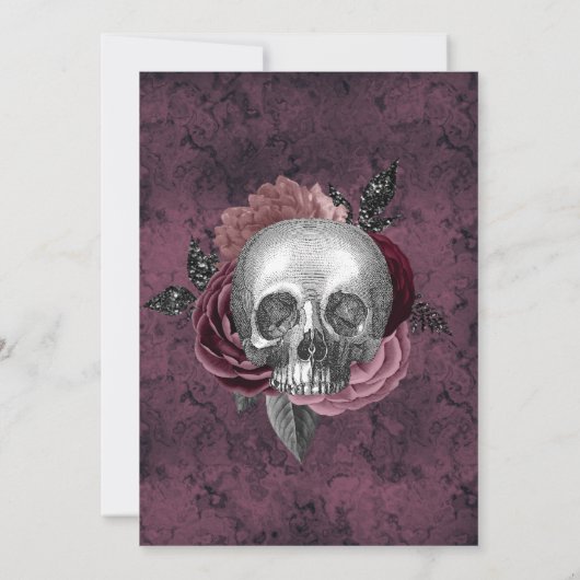 Zilveren Roze Zwart Schedel Hoofd Bruiloft Douche Kaart (Achterkant)