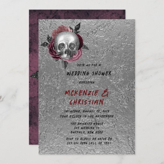 Zilveren Roze Zwart Schedel Hoofd Bruiloft Douche Kaart (Voorkant / Achterkant)