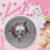 Zilveren Roze Zwart Schedel Hoofd Bruiloft Papieren Bordje (Feest)