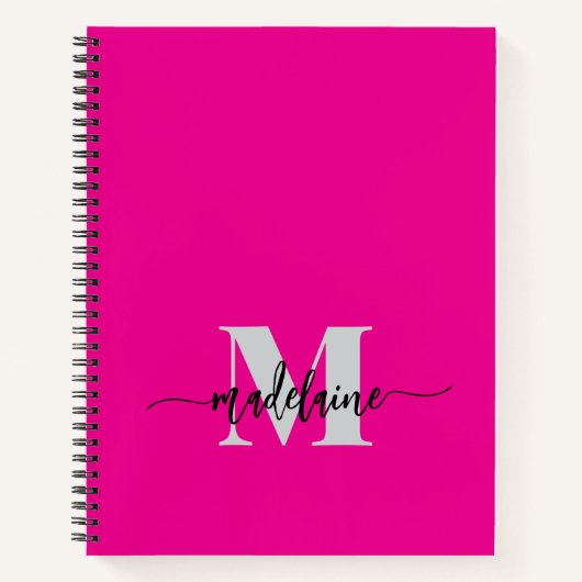 Zilveren Roze Zwarte Persoonlijke Monogram Notitieboek (Voorkant)