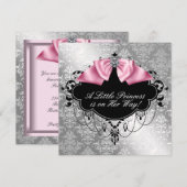 Zilveren Roze Zwarte Prinses Baby Meisje Douche Kaart (Voorkant / Achterkant)