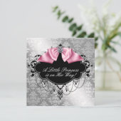 Zilveren Roze Zwarte Prinses Baby Meisje Douche Kaart (Staand voorkant)