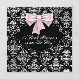 Zilveren Roze Zwarte Prinses Baby Meisje Douche Kaart
