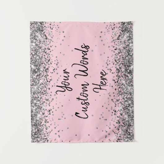 Zilveren Roze Zwarte Verjaardag Party Foto Booth P Wandkleed (Voorkant)