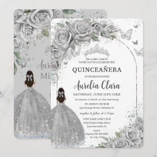 Zilveren Rozen Floral Quinceanera Sweet 16 Birthda Kaart