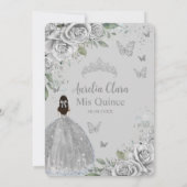 Zilveren Rozen Floral Quinceanera Sweet 16 Birthda Kaart (Achterkant)