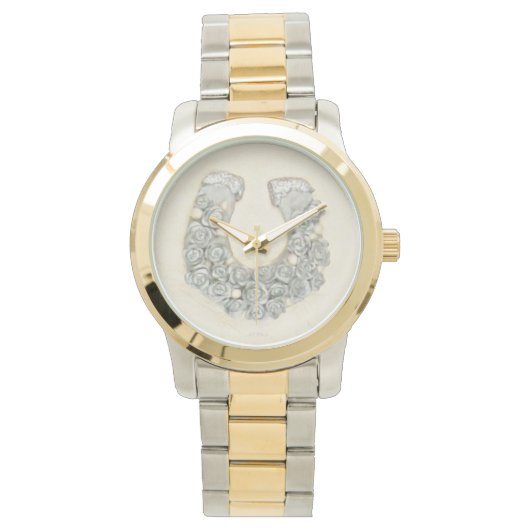 Zilveren Rozen Hoefijzer Horloge (Voorkant)